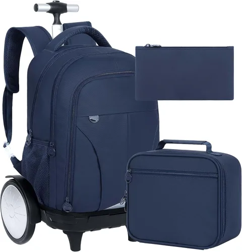 Vista 14 de Mochila con ruedas para mujer, bolsa de libros con ruedas, mochila escolar Juego de 3 piezas verde