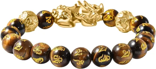 Vista 4 de Shop LC Feng Shui - Pulsera de riqueza para hombres y mujeres, pulsera elástica de buena suerte, chapada en oro, dragón de la suerte, 6.50 pulgadas