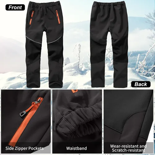 Vista 4 de Toomett Pantalones cargo de nieve para niños, niñas y niños al aire libre con forro polar suave Shell senderismo pesca esquí pantalones aislados