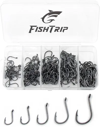 Vista 10 de FishTrip Paquete de 50/100/120/210 anzuelos de pesca de pulpo, ganchos circulares de pico compensado para anzuelos de agua salada y agua dulce