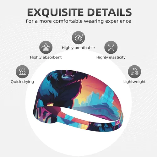 Vista 4 de Soft and Absorbent Headband for Red Basketball Workout - Ideal Hair Accessory for Yoga, Running, and More! Synthwave Sabertooth