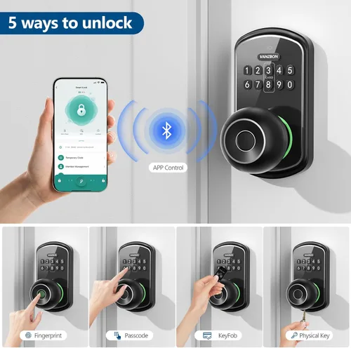 Vista 2 de Cerradura Inteligente de Perilla de Puerta con Teclado, Perilla de Puerta con Teclado con Mango para Dormitorio, Cerraduras de Puerta con Huella