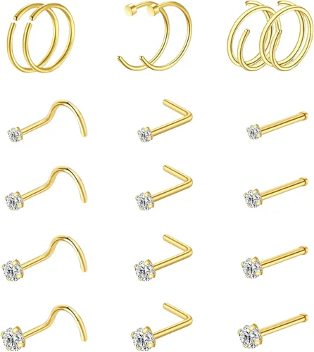 Vista 19 de Nose Rings Hoop and Nose Studs Sets for Women Men,Hypoallergenic 316L Surgical Stainless Steel Hinged Clicker Segment Nose Rings Hoop Helix