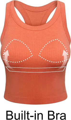 Vista 2 de OYS Camiseta básica sin mangas con espalda cruzada para mujer, 2 piezas, acanalada, para entrenamiento