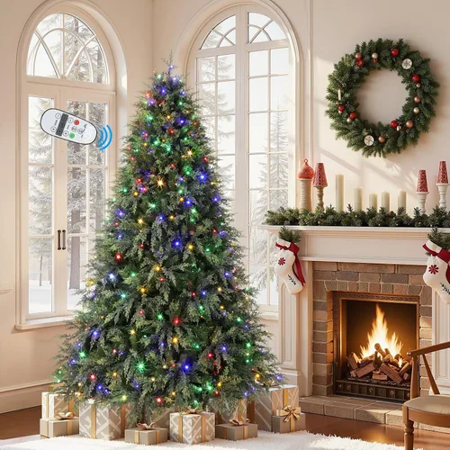 Vista 13 de SHareconn Árbol de Navidad de ciprés artificial preiluminado de 7 pies 390 luces blancas cálidas y multicolor, 17 modos de control remoto, 1420