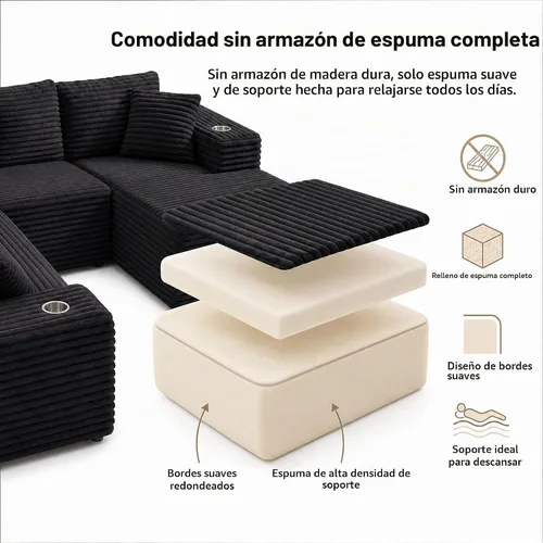 Vista 4 de Sofás seccionales de nube de gran tamaño para sala de estar, sofá modular de 7 plazas en forma de U de 122 pulgadas con diván, asiento profundo