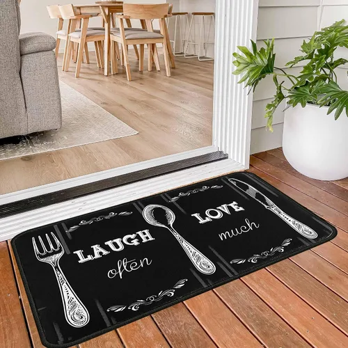Vista 9 de Alfombras y tapetes negros de cocina antideslizantes, lavables, resistentes a las manchas y a la decoloración, adecuados para tapetes de cocina
