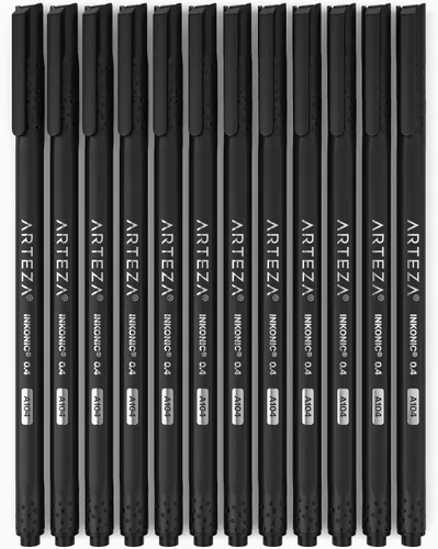 Vista 8 de ARTEZA - Plumones Black Inkonic Fineliners, juego de 12, marcadores de punta fina de 0.4 mm, plumones de arte a base de agua para dibujar, hacer