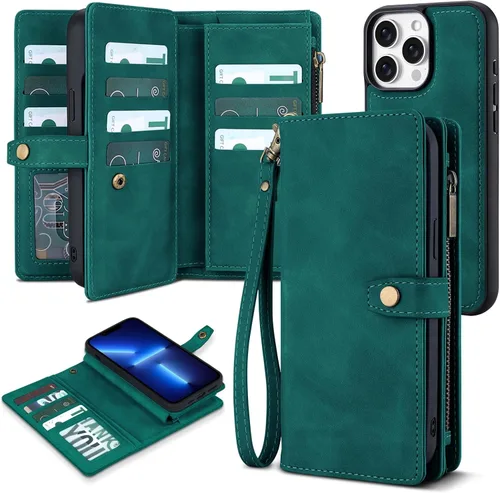 Vista 82 de TwoHead Funda tipo cartera para iPhone 12 Pro Max con tarjetero, funda magnética desmontable para teléfono 12 Pro Max, piel sintética, a prueba