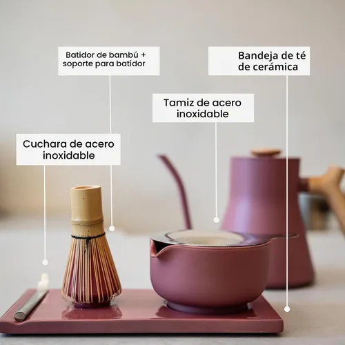 Vista 3 de Fellow Juego de 6 cuencos de cerámica Matcha con bandeja de exhibición Negro mate