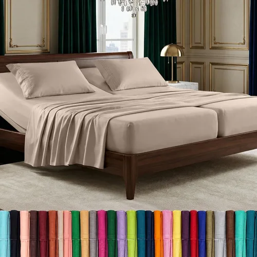 Vista 77 de Elegant Comfort Lujoso juego de sábanas de microfibra de alta calidad 1500 hoteleras bordadas de tres líneas más suaves de 4 piezas, resistente a