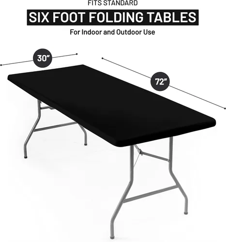 Vista 2 de Shamrock Home Mantel ajustable de poliéster de 6 pies, mantel rectangular elástico, mantel para mesas de 6 pies, funda de mesa de picnic para Negro
