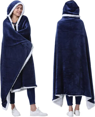 Vista 11 de Catalonia Poncho con capucha, Manta para vestir con bolsillos para las manos, Capa Cómoda de forro polar Sherpa para niños y adultos, Regalo