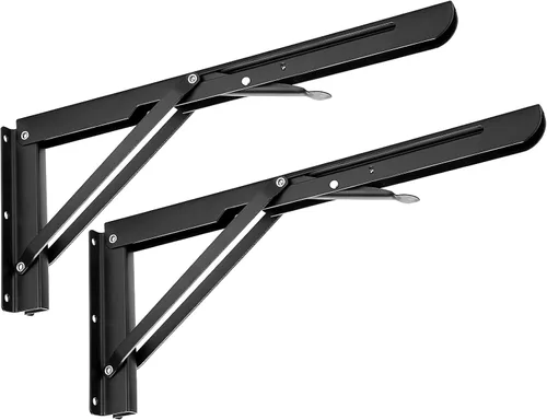 Vista 15 de Sumnacon - Soportes plegables resistentes, soportes de estante de metal negro de alta resistencia para mesa y banco, escuadra triangular de 8