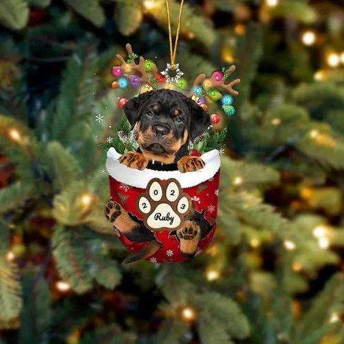 Vista 104 de Adornos personalizados de Pug cervatillo – Decoración personalizada para árbol de Navidad con patas de bolsillo de nieve