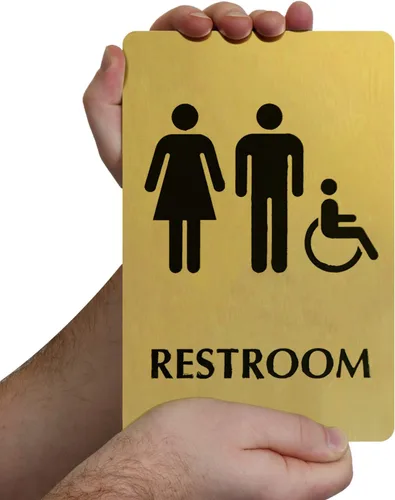 Vista 2 de SmartSign Letrero unisex de 6 x 9 pulgadas con pictogramas para silla de ruedas para hombres/mujeres/discapacitados, metal de latón de 40 mil