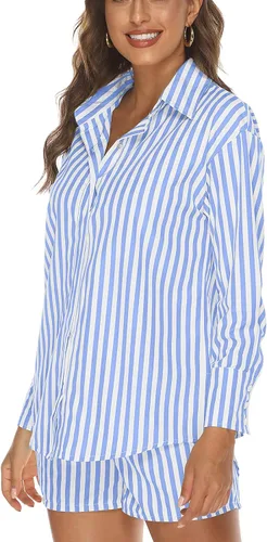 Vista 5 de Conjunto de 2 piezas para mujer, casual, de gran tamaño, relajada, de manga larga, holgada, cintura alta, con bolsillo lateral, conjunto