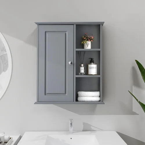 Vista 12 de Armario de pared de baño sobre el inodoro, armario de almacenamiento montado en la pared, gabinetes de madera para medicamentos para baño, Negro