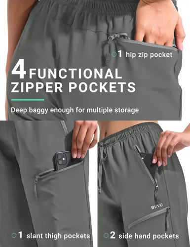 Vista 14 de BVVU Pantalones cargo capri de senderismo para mujer, ligeros, de secado rápido, pantalones deportivos impermeables para exteriores, pantalones