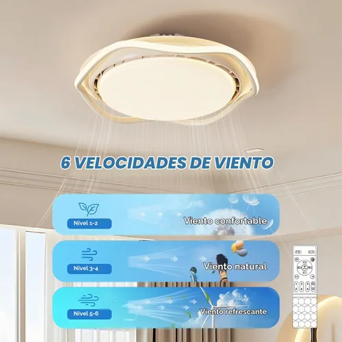 Vista 4 de Ventilador de techo cerrado sin aspas con luz y control remoto, tres niveles de iluminación ajustables, blanco, adecuado para sala de estudio