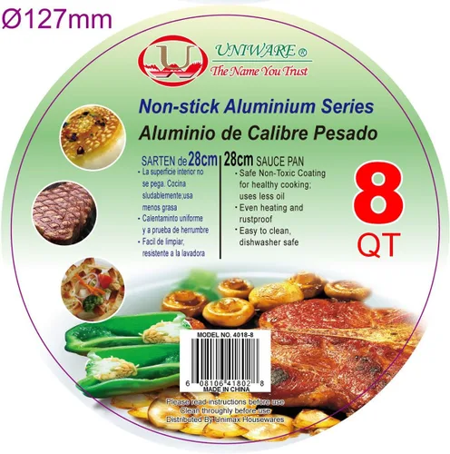 Vista 4 de Uniware Olla de aluminio antiadherente con tapa de vidrio, negro (8 cuartos de galón)