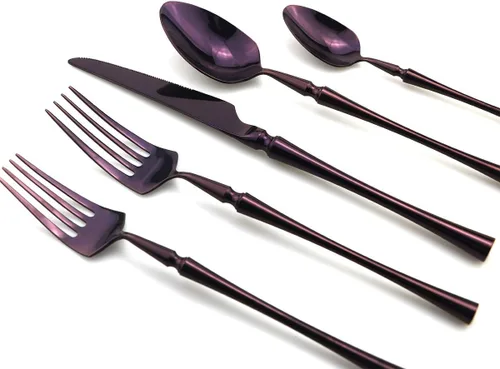 Vista 2 de JASHII Juego de cubiertos de acero inoxidable de 6 piezas, servicio para 1 juego de vajilla de cocina, elegante juego de vajilla morada, cuchillo