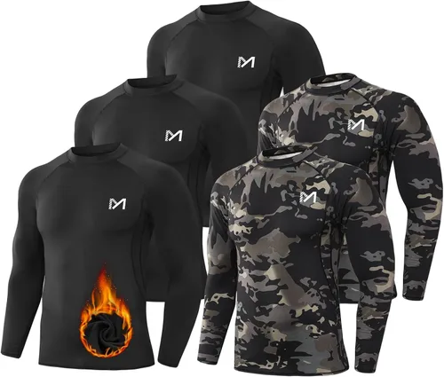 Vista 20 de MEETWEE Paquete de 4/5 camisas de compresión térmica para hombre, manga larga, forro polar, capa base, equipo de entrenamiento de invierno