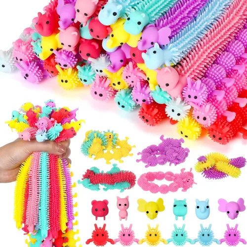 Vista 8 de Chivao Paquete de 50 Juguetes Fidget de Cuerda Elástica a Granel Juguetes Sensoriales de Animales para Niños y Adultos Gusanos Fidget Coloridos