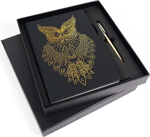 Vista 11 de Veway Juego de regalo de diario y bolígrafo de mandala - Diario de cuero vegano con bolígrafo - Diario profesional para mujeres u hombres - Juego