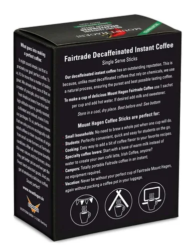 Vista 5 de Mount Hagen 25 paquetes de café descafeinado instantáneo de una sola porción – 1 paquete Granos arábica orgánicos descafeinados de tostado medio