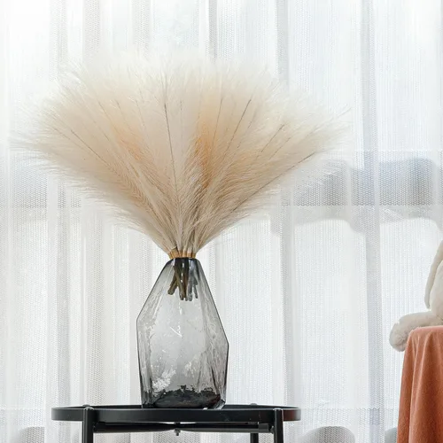 Vista 9 de 10 tallos de hierba de pampa sintética - 17.7" Hierba artificial de pampa decorativa esponjosa, pequeño arreglo floral de hierba de pampa y relleno