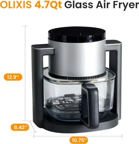 Vista 2 de HealSmart Freidora de aire de vidrio 10 en 1: freidora de aire no tóxica de 4.7 cuartos de galón con aire crujiente rápido, recalentamiento