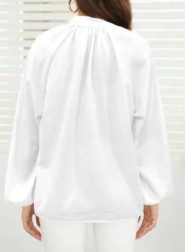 Vista 4 de LOLONG Blusas de manga larga con botones para mujer, blusas elegantes e informales con estampado de otoño