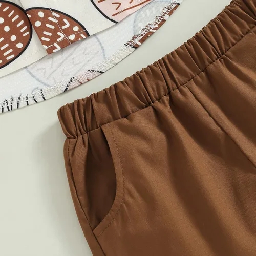 Vista 5 de Conjunto de 2 piezas de camiseta de manga corta con botones y pantalones cortos sólidos para bebé niño