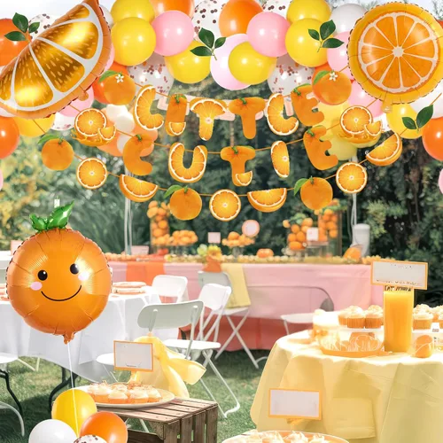 Vista 4 de Little Cutie Decoraciones para Baby Shower, Suministros para Fiesta de Baby Shower con Tema Naranja, con Globos Naranjas, Adornos para Cupcakes