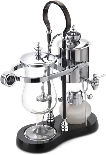 Vista 2 de Diguo Cafetera con sifón de equilibrio familiar real belga/Bélgica/cafetera con sifón (plata, columna negra con mango redondo)
