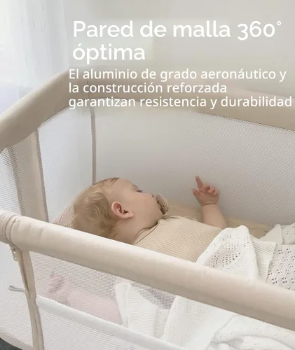 Vista 2 de Fodoss Cuna para Bebé al Lado de la Cama - Cuna con Malla Completa al Lado de la Cama con Ruedas, Cuna para Bebé Ajustable en 7 Alturas