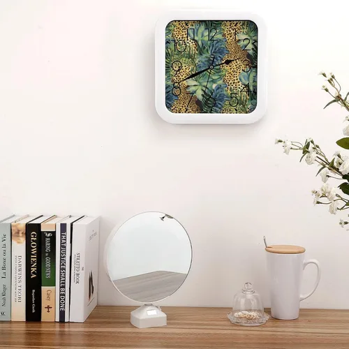 Vista 4 de 10" Square Modern Wall Clock,Animal Leopard Jungle Print Kitchen Clocks Wall Battery Operated,Silent Non Ticking Unique Funny Cute Wall Clock for