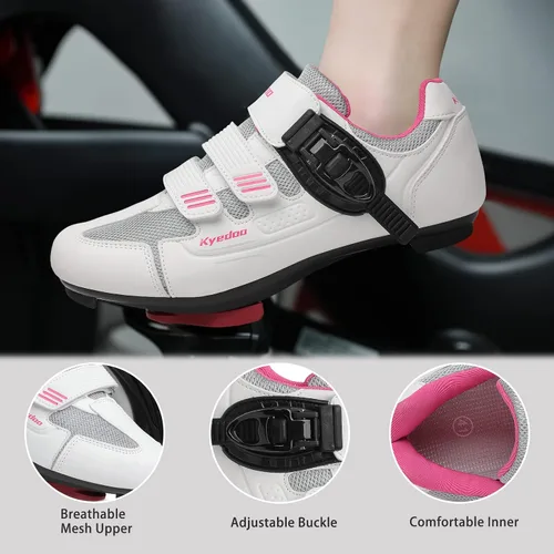 Vista 4 de Zapatos de ciclismo para mujer compatibles con clip de bicicleta Peloton en interiores, ciclismo de carretera, ciclismo, ciclismo, equitación, tacos