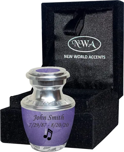 Vista 2 de Urna de cremación funeraria de recuerdo para amantes de la música, pequeña urna de nota musical con personalización... (azul música)