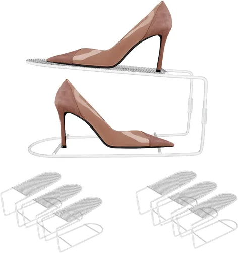 Vista 11 de CiBiZi Organizador de ranuras para zapatos, paquete de 6 organizadores de zapatos de metal, apilables, con doble capa, para un par de zapatos