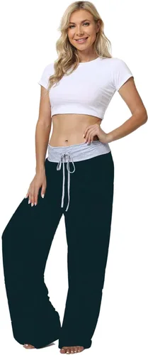 Vista 4 de X-Image - Pantalones de pijama cómodos para mujer, con estampado floral, cordón, estilo jogger, pierna ancha y deportivos