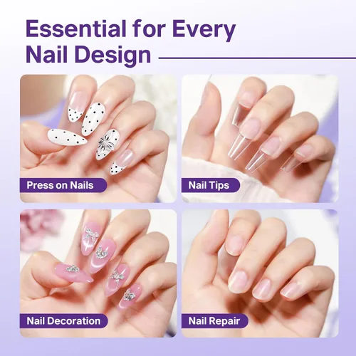 Vista 5 de MIZHSE Kit de pegamento de uñas semisólido de 0.35 oz y removedor de 0.3 fl oz para puntas de uñas a presión, secado rápido súper fuerte, sin