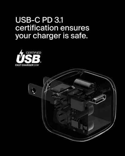 Vista 6 de Belkin Bloque de carga compacto de 20 W, carga rápida USB-C: Apple iPhone 17, Air, Pro, Pro Max, Samsung Galaxy S25, iPad, AirPods, Apple Watch