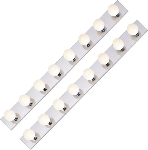 Vista 9 de Lighting - Tira de tres luces para tocador de estilo Hollywood con placas cromadas, accesorios de calidad de salón para dormitorio, baño, vestidor