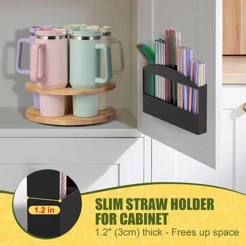 Vista 4 de MyLifeUNIT Soporte para popote para puerta de gabinete, dispensador de paja de metal, organizador de pared con cinta adhesiva de doble cara