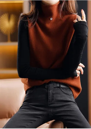 Vista 3 de Suéteres sin mangas de punto para mujer, cuello alto, sueltos
