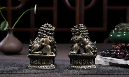 Vista 5 de Foo Dogs - Estatuas de león guardián, par de figuras de perros Fengshui Fu, inauguración de la casa, felicitaciones para evitar la energía malvada