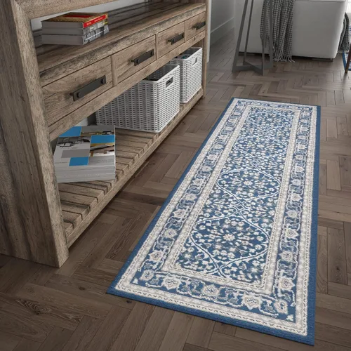 Vista 12 de Beauregard - Alfombra rectangular tradicional oriental azul marino, 5 x 7 pies Azul marino/flor y brillo