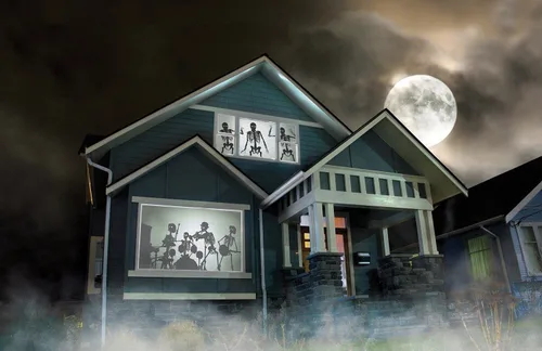 Vista 5 de AtmosFearFX Bone Chillers Halloween DVD y Reaper Brothers Pantalla de proyección de ventana de alta resolución